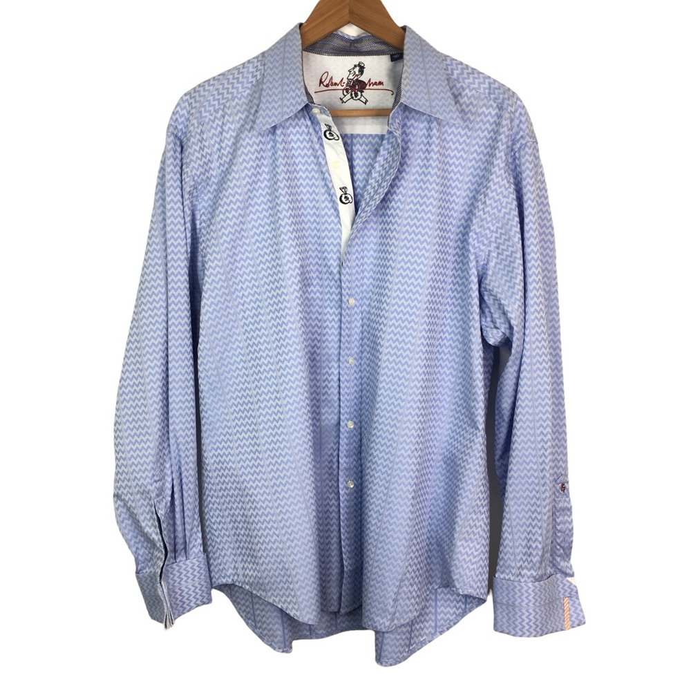 Robert Graham Shirt Blue White Chevron French Cuff Size Extra Large